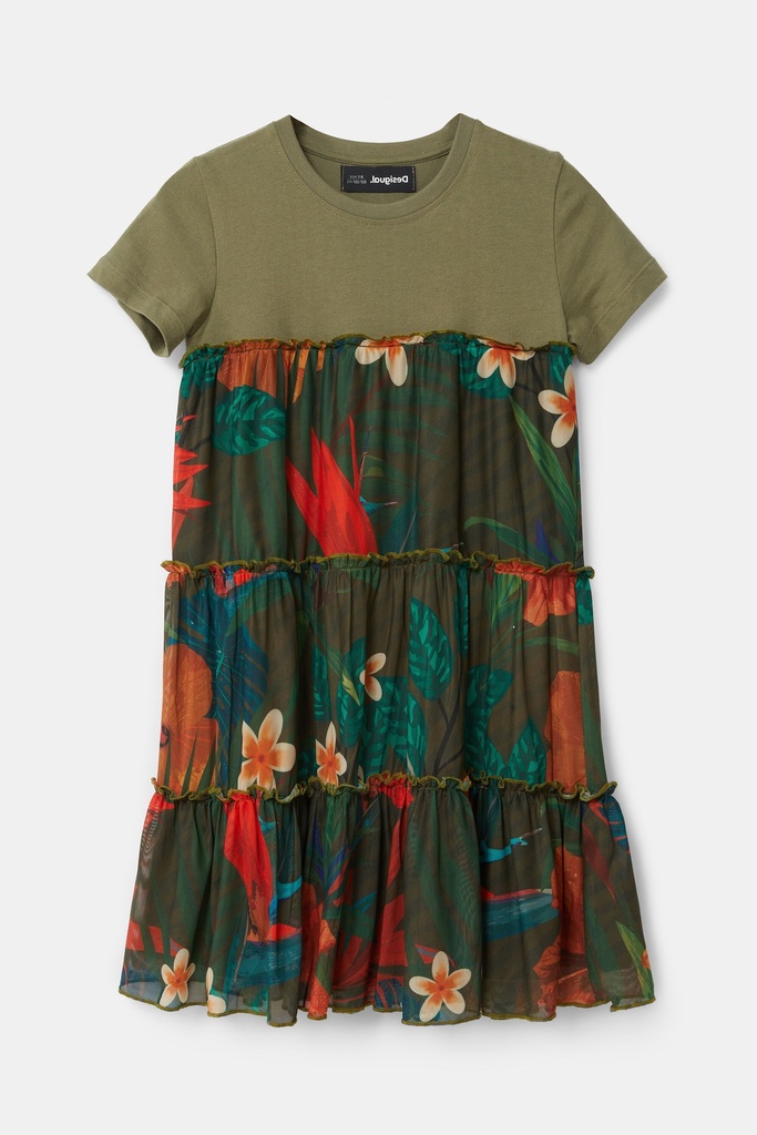 Vestido camisetero volantes flores