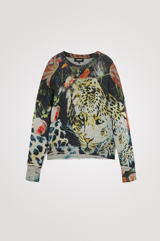 Jersey punto animal print flores