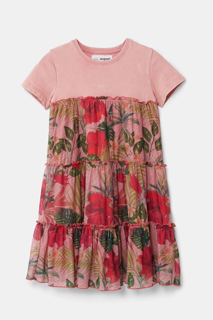 Vestido camisetero volantes flores