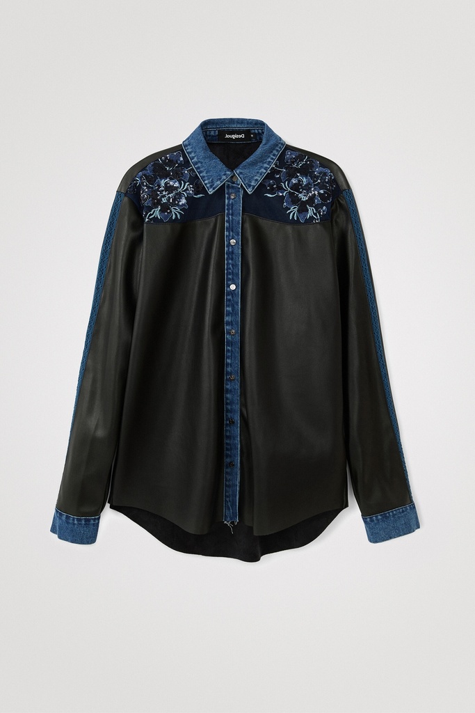 Camisa efecto piel detalles denim